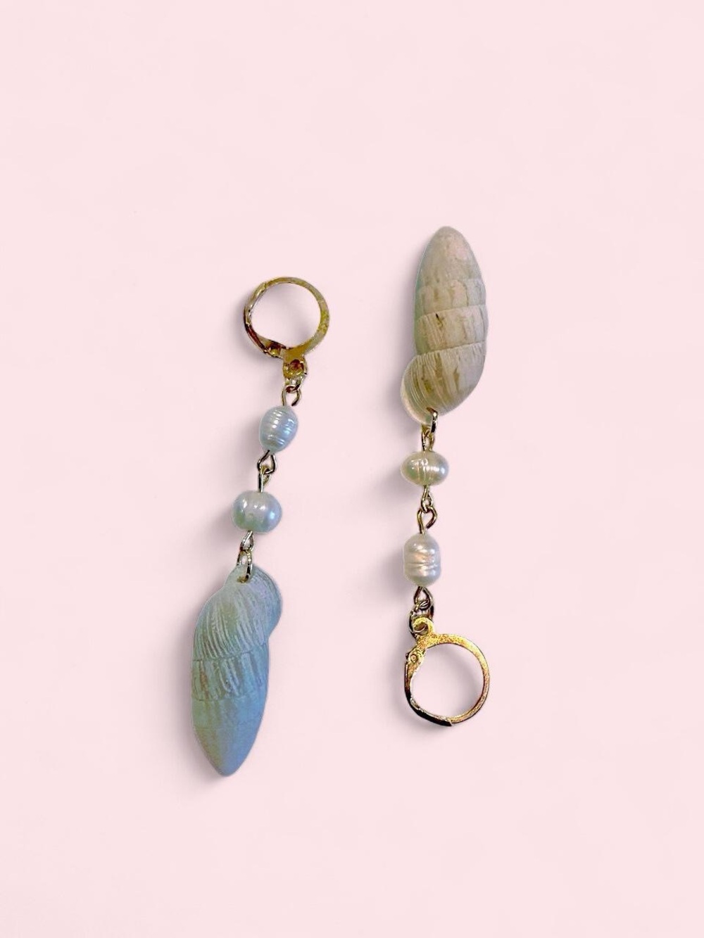 Gold Hoop Genuine Shell and Freshwater Pearl Drop Earrings in Cream and Ivory